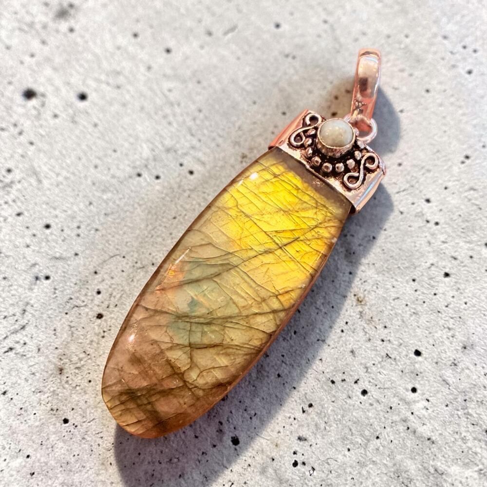Fiery Labradorite Larimar Sterling Silver Plated Pendant